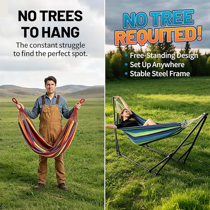 Portable Hammock with Stand for Outside or Inside,No Tree Required | 1 Minutes Tool-Free Setup | Adjustable Hammock for Indoor Outdoor Patio Yard | Carry Bag Included |450 lbs Capacity