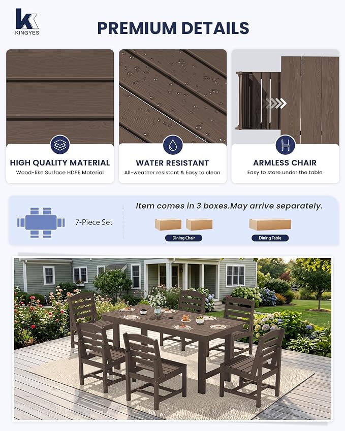 KINGYES Patio Armless Dinning Chairs Set of 2, HDPE All-Weather Outdoor Patio Chairs for Garden Backyard, Coffee