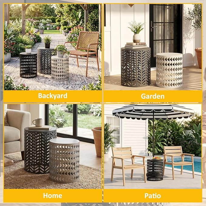 ITEFDTUTNE Outdoor Side Table Set of 3,Metal Outdoor End Tables for Patio Small Round Accent Table for Poolside Backyard Balcony Gazebo Indoor