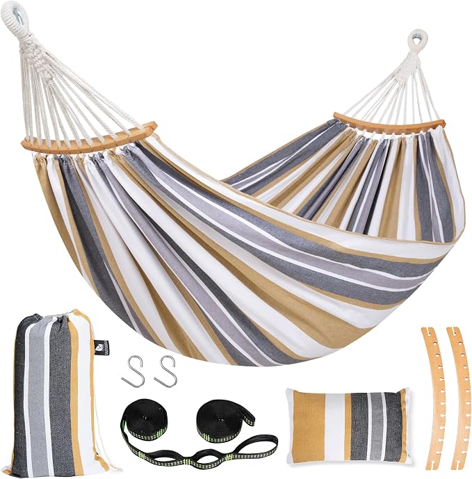 SUNCREAT Hammocks Outdoor Camping Double Hammock with Spreader Bar, Carrying Bag, Hammock Without Stand, Coffee