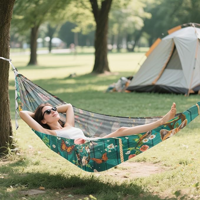 FRMG Cute Cat Camping Hammock 500 lbs Capacity Portable Hammocks with Tree Straps & Attached Carry Bag, Camping Essentials Gear 2013689a