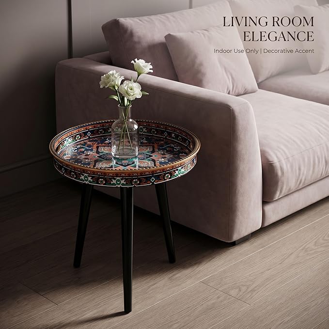Round Indoor Side Tables with Detachable Wooden 3 Legs, Versatile Tray Table, Perfect for Round Coffee Table Tea, and Relaxation Time 17.7 Inch (Ochre Color)
