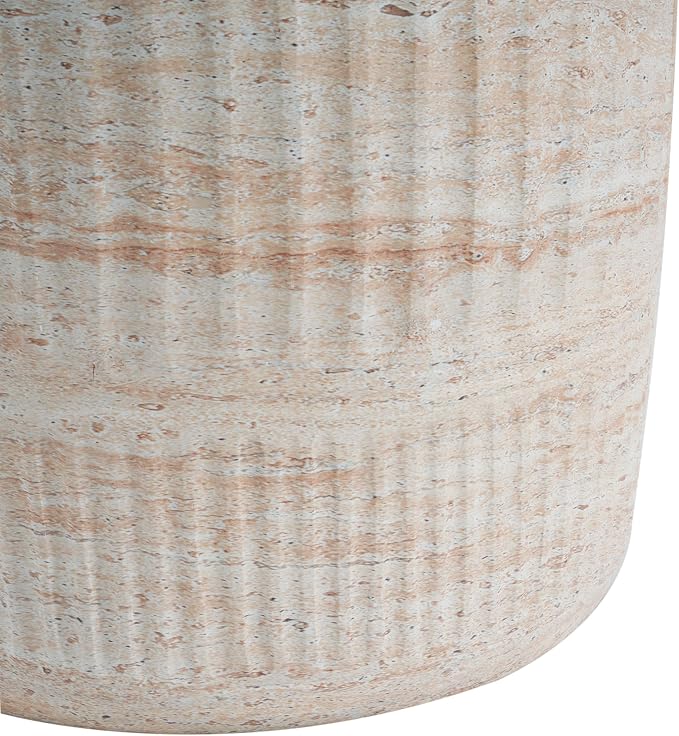 Outdoor Side Table 15" Cylindrical Shape Concrete Side Table, Patio Tables for Outside Decorative Garden Stools, No Assembly Accent Table for Patio Porch Living Room, Beige