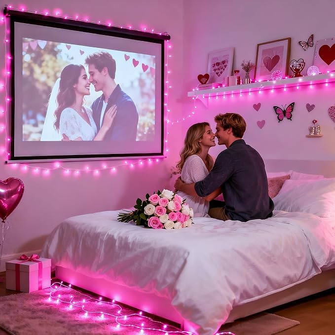 JMEXSUSS Connectable 8 Modes 33ft 100 LED Pink Christmas Lights | Pink Room Lights Clear Wire, Plug in Pink String Lights Indoor Outdoor for Room Decor Christmas Tree Bedroom Valentines Party