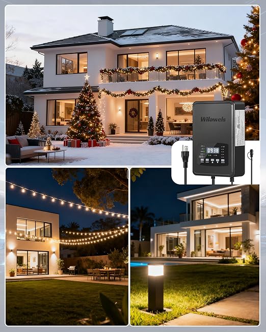 500W Low Voltage Landscape Transformer, Weatherproof Outdoor Low Voltage Transformer, 120V AC to 12/14V AC, Landscape Lighting Transformer with Timer and Photocell Sensor, ETL Listed D14LT06