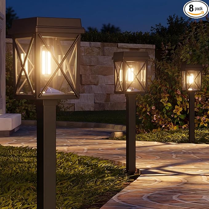 XMCOSY+ Solar Lights Outdoor, 8 Pack 50LM Bright Solar Pathway Lights | IP65 waterproof, up to 15H runtime, 3-in-1 garden Light for yard, driveway, walkway, landscape, path (warm/cool white)