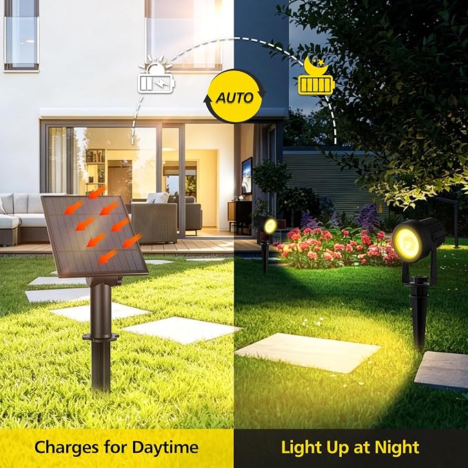 T-SUN Solar Spotlights Outdoor Waterproof, 2-in-1 Solar Landscape Spotlights LED Garden Spot Lights for Yard Tree Garden Pond Pool Area (Warm White)