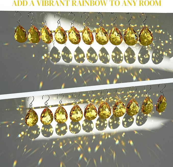 10 Pcs Yellow Bauhinia Crystal Suncatcher Prisms Chandelier Beads Decor | 38mm Yellow Bauhinia Crystal Pendants Chandelier Replacement Beads for Window Wedding Party Decor