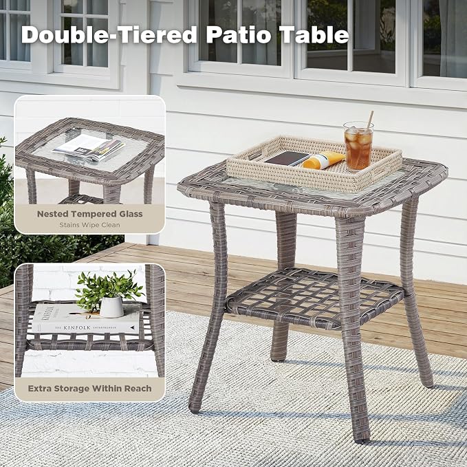Belord Patio Wicker Swivel Rocker Patio Chairs with 3-Seater Sofa,Outdoor Furniture Set for Deck Porch Garden, 5 Piece Patio Conversation Furniture Set,Beige