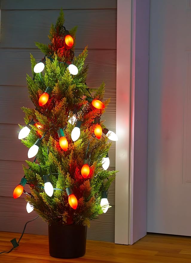 C9 Christmas Lights Outdoor, 100Ft 50 LED Red & Pure White String Lights | Waterproof Shatterproof Connectable Christmas Tree Lights for House Outside Roofline Patio Yard Home Xmas Decorations
