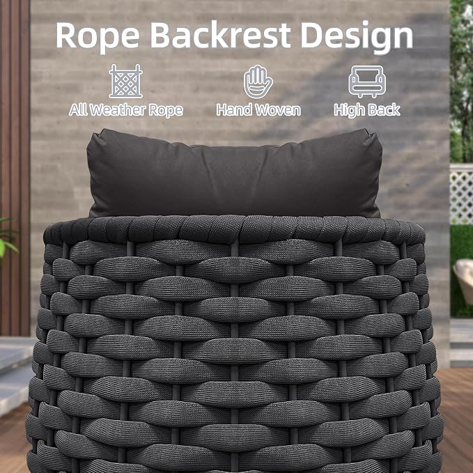 TWT 3 Pieces Aluminum Patio Furniture Set, Hand Woven Textilene Rope Outdoor Sofa Set w/Washable Cushion and Rock Slab Tabletop, Conversation Furniture for Livingroom Poolside Balcony (Dark Grey)