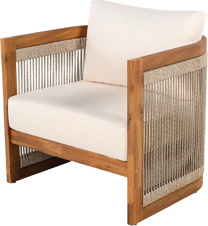 Christopher Knight Home Nesbit 8-Seater Patio Furniture Set with Removable Cushion, 8 Piece Outdoor Acacia Wood Conversation Set, Wooden Outdoor Sectional Sofa Set with Coffee Table, Beige