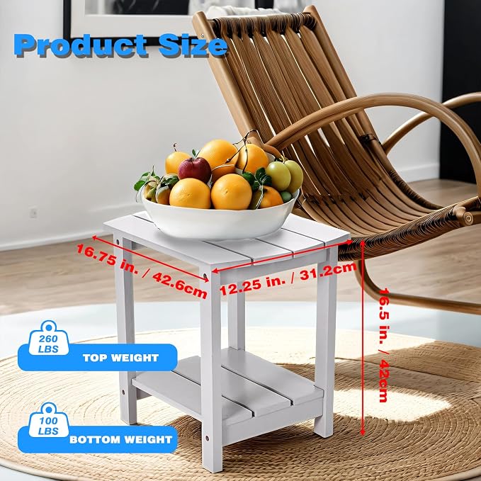 Outdoor Side Table, 2-Tier Small Outdoor Table for Patio, Adirondack Side Tables for Outside or Indoor (Concrete Grey, 16 * 12.25 * 16.75)