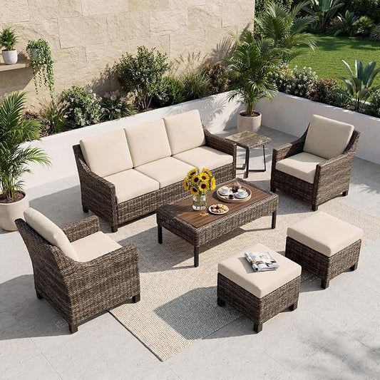 Wicker Patio Conversation Set, Outdoor Patio Chair Set with Deep Seating, Wide Armrests & Thick Cushions, All-Weather Outdoor Furniture Set for Patio, Porch, Deck & Backyard