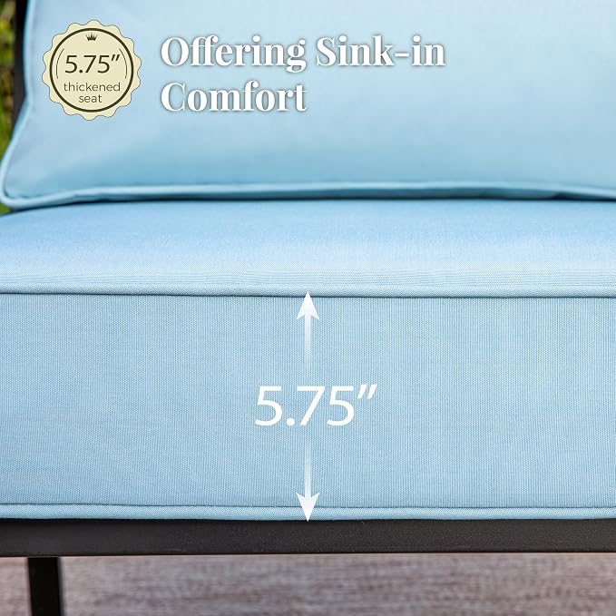 MIXPATIO Patio Furniture Set 6 pcs, Outdoor Patio Furniture, 1 X 3-Seat Sofa, 2 X Single Chairs, 2 X Swivel Chairs, 1 X Coffee Table and 5.75" Extra Thick Cushion, Patio Conversation Set,Blue