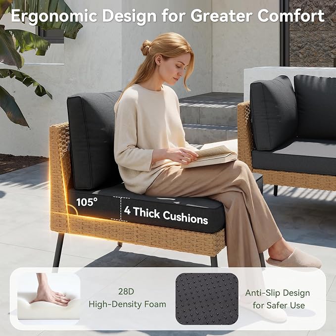 Aoxun Patio Furniture Set, 7 Piece Outdoor Sectional Sofas with Thick Cushion, Wicker Outdoor Patio Furniture Set with Coffee Table for Party, Garden, Backyard, Black