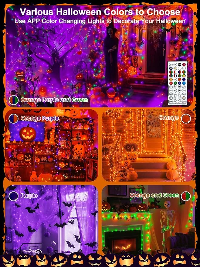 200 LED Smart Color Changing Fall String Lights APP & Remote for Halloween | 66 FT Halloween Twinkle Lights IP44 Waterproof, Timer, Music Sync, Multiple Colors & Modes, Outdoor Christmas Fall Decoration