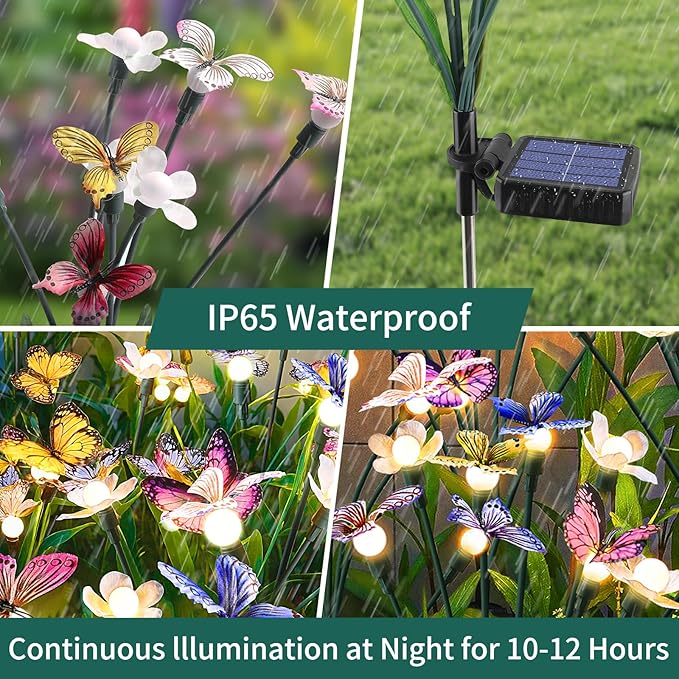 FENSAN Solar Garden Lights,4packs-32LED Outdoor Solar Powered Decor for Yard, Patio, Pathway, IP65 Waterproof Butterfly Lights