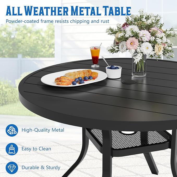 SUNCROWN 5 - Piece Outdoor Dining Set, Patio Furniture Set with 4 x Textilene Dinning Chairs and 41" Metal Round Table with Umbrella Hole for Lawn Garden Backyard Deck, Grey