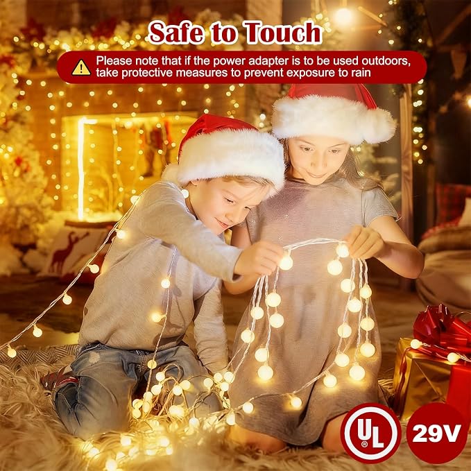 33FT 100LED Christmas Lights Indoor, Globe String Lights for Bedroom 8 Modes with Remote, Outdoor Hanging Fairy Lights for Room Wedding Garden Christmas Tree Party Decor, Warm White