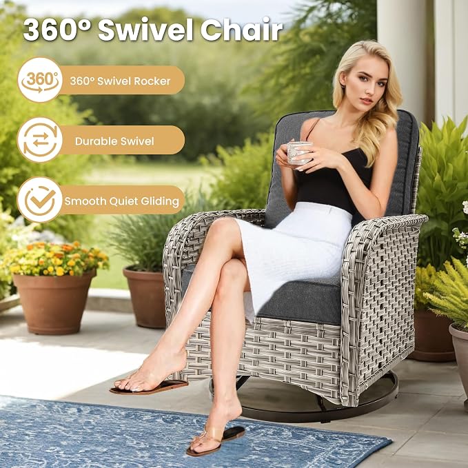 HOOOWOOO 8 Pieces Patio Furniture Set,L Shaped Outdoor Sectional Couch with Swivel Chiars Solar Table, Pe Wicker All Weather Outside Conversation Sofa Ottoman Set,Black