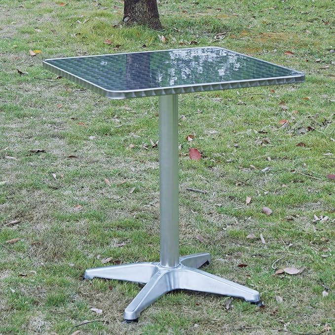 BTEXPERT Indoor Outdoor 27.5" Square Restaurant Table for Patio Stainless Steel Silver Aluminum Furniture with Base
