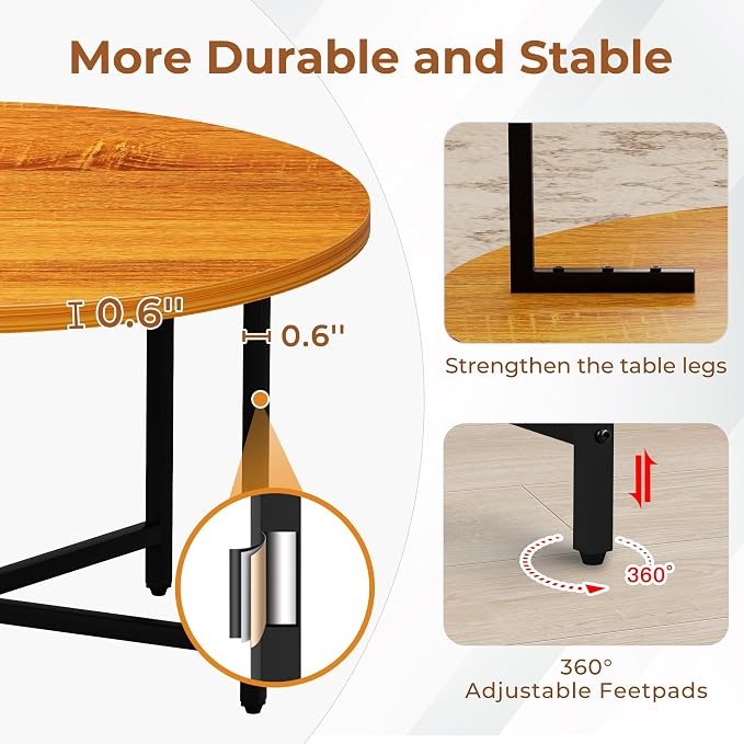 FAMIDGE Coffee Table, 31.5" Large Round Coffee Table for Living Room, Center Tables for Family & Office Use, Outdoor Coffee Table Round, Oak Brown(31.5" D x 17.7" H)
