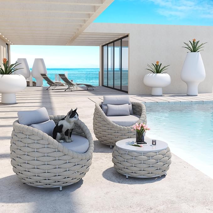 Conversation Set Aluminum Outdoor & Indoor Sofa Modern Patio Furniture Set with Soft Cushion and Coffee Table for Balcony Garden (Grey)