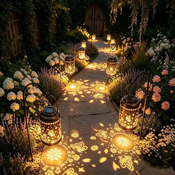 Metal Butterfly Solar Lanterns, Outdoor Waterproof Butterflies Garden Decor Hanging Lights Decoration for Outside Yard Patio Backyard Porch