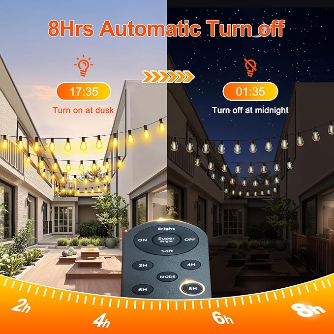 Stright Solar String Light for Outside 120FT with with USB Charging & Remote, Weatherproof Shatterproof LED S14 Bulb 50 Socket, Dimmable & Timable Solar Powered Patio Lights for Porch Backyard Garden