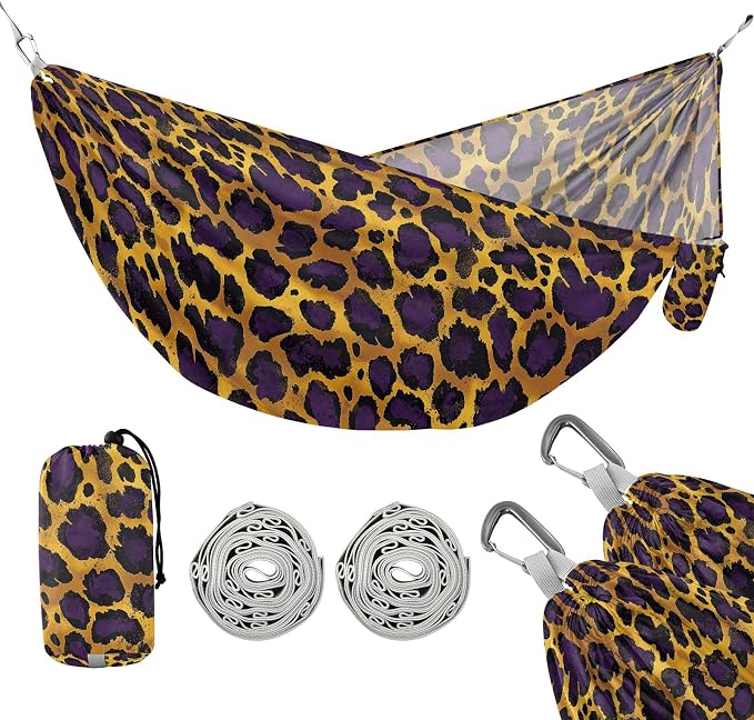 Camping Hammock Outdoor Hammocks for Outside Purple Cheetah Leopard Beach Trees Portable Lightweight with Pockets Tree Straps Indoor Small