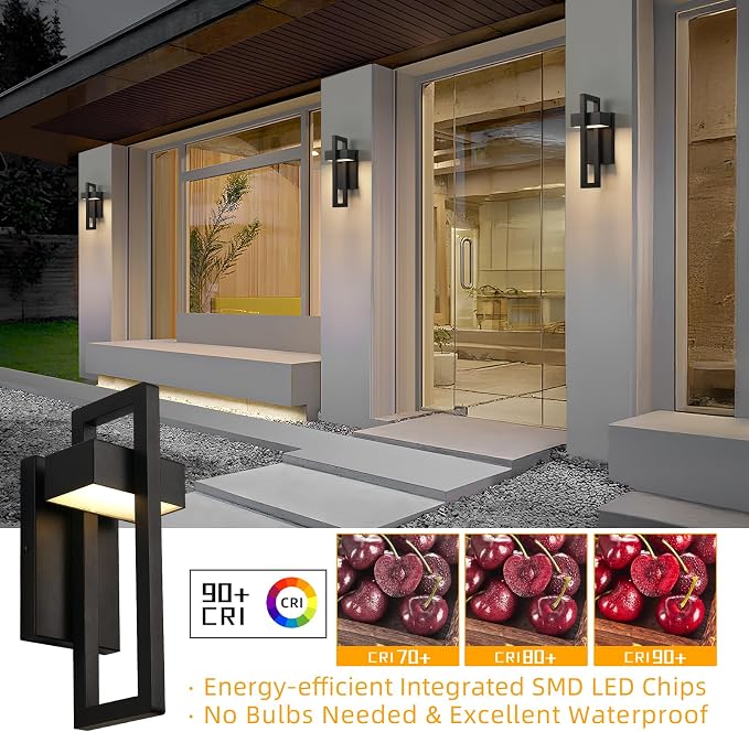 LED Outdoor Wall Sconce Modern Exterior Lighting Fixtures, Matte Black Outdoor Front Porch Lights LED Outside Wall Mount Lights for House, Hallway, Warm White 3000K, 1 Pack