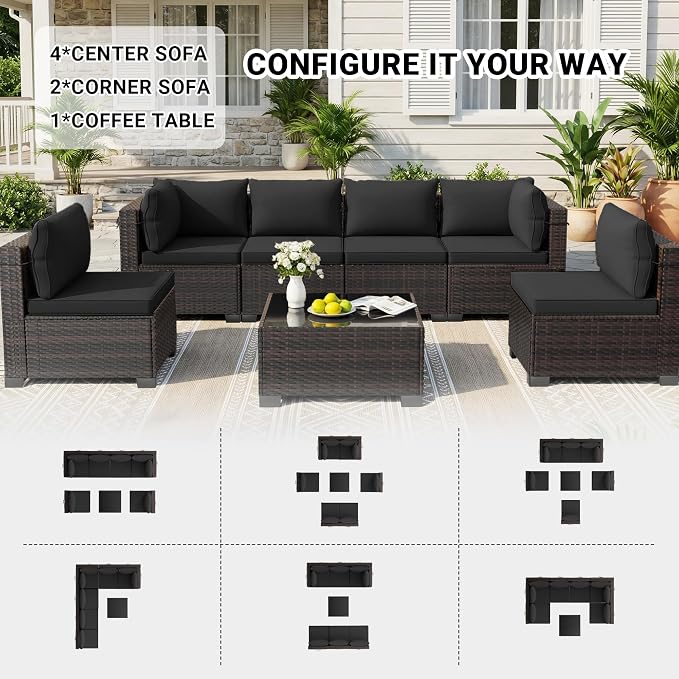 LEVELEVE 9 Pieces Outdoor Patio Furniture Sets,Rattan Conversation Sectional Set,Manual Weaving Wicker Patio Sofa,w/Table&Ottoman