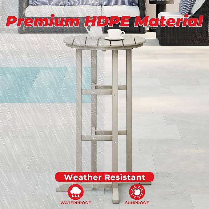 Costaelm Outdoor Bar Table, 42" Counter Height Round Patio Cocktail Bar Table, Patio Bar Table Bistro Dining Table Pub Table for Front Porch Deck, Backyard, Garden, Sand