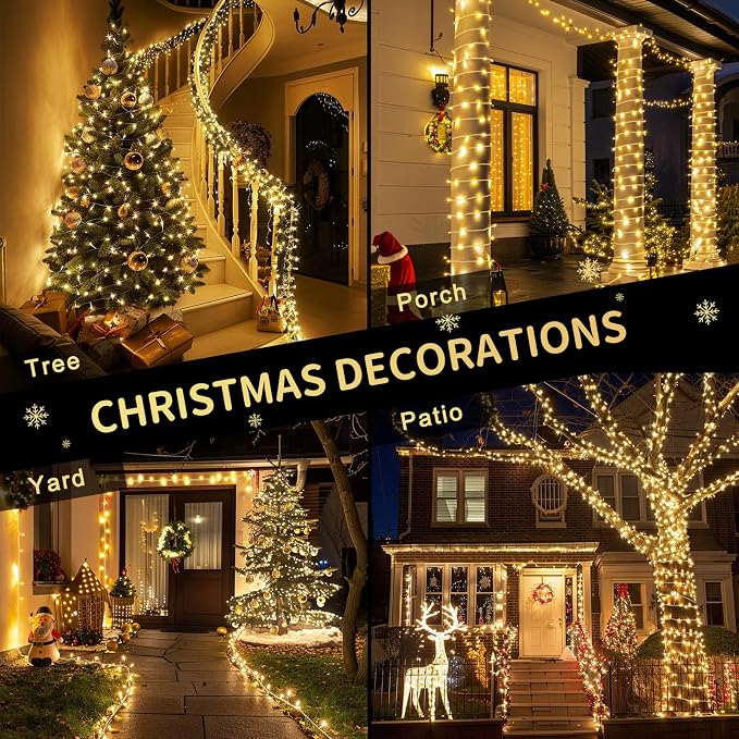 JMEXSUSS Outdoor Christmas Lights, 315ft 1200 LED Christmas Tree Lights | String Lights Plug in with Remote - 8 Modes Warm White Xmas String Light for Wedding Holiday Yard Party Indoor Decoration