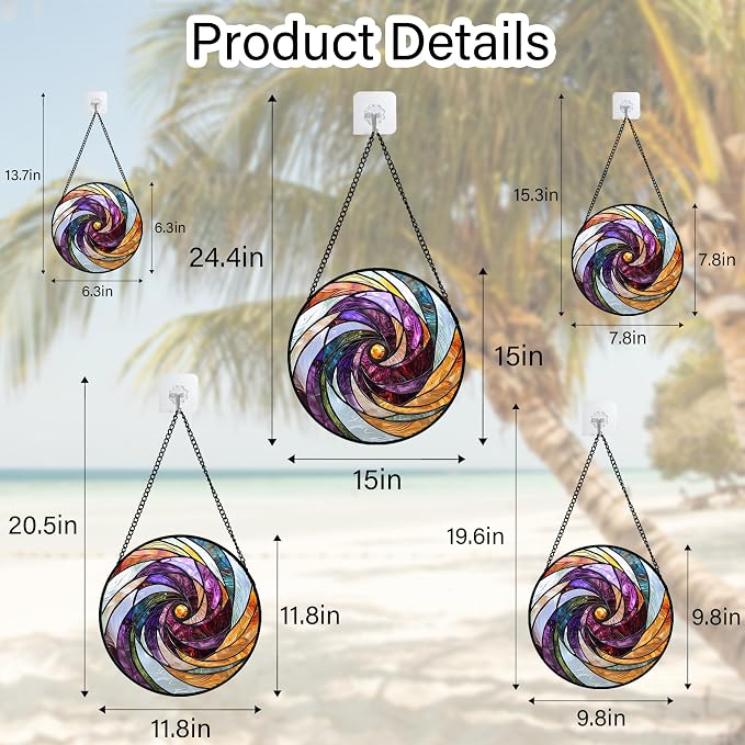 DASTOLL Stained Glass Window Hanging, Colorful Abstract Spiral Pattern Suncatcher for Doors Window Home Sun Catchers Decoration Mother's Day Birthday Gifts for Women, Men, and Mom 6.3 in