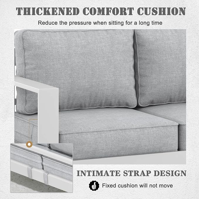 Outdoor Aluminum Furniture Set - 4 Pieces Modern Patio Conversation Sets Metal Sectional Sofa with Coffee Table