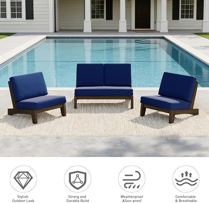 Pia Ricoo 4 Piece Patio Furniture Sets, Outdoor Furniture with 2 Chairs & Coffee Table, Patio Conversation Set for Backyard, Deck, Lawn, Navy