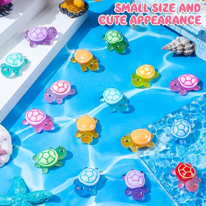 160Pcs Luminous Mini Resin Turtle Cute Tiny Turtle to Hide for Garden Micro | Glow in The Dark Turtle Animals Figurines, Landscaping Home Decor Party Presents(10 Colors)