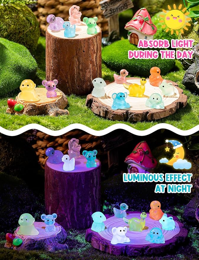 100 Pcs Mini Glow in The Dark Resin Animal Blind Bags | DIY Ornaments, Micro Landscape Decor, Fairy Garden Decor, Dollhouse Accessories