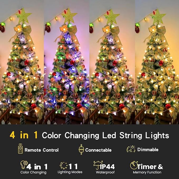 RaThun 180ft Globe String Lights with Remote, Multicolor & Warm White | 300 LED Color Changing,11 Modes,16ft Extended Lead,Fairy Lights for Bedroom,Classroom,Christmas,Party,Garden,Home Decor