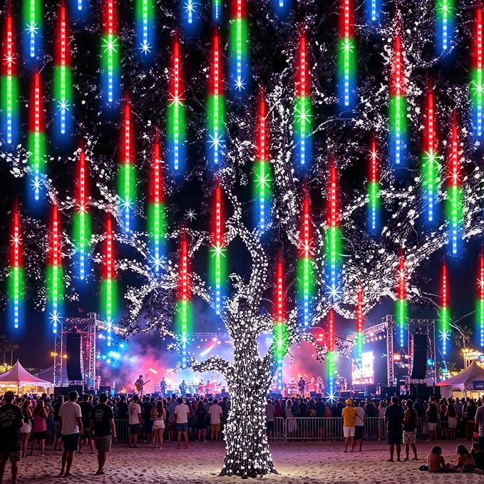 Christmas Lights Outdoor UL Certified Meteor Shower Light 16 Inch 20 Tubes 960 LED Falling Rain Drop Icicle Snow Cascading Lighting for Xmas Tree Wedding Party Garden Decoration, Colorful