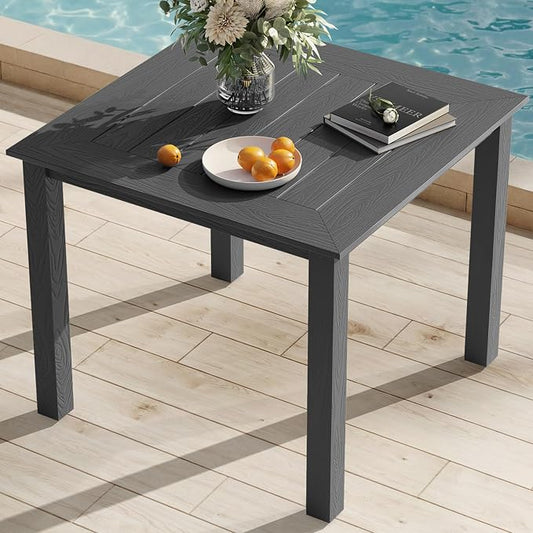 YEFU Outdoor Patio Table HIPS: Square Wood Grain Waterproof Easy-Clean All-Weather Patio Dining Table - Rust-Resistant Modern Outdoor Dining Table for Backyard Garden Deck Poolside（Grey）