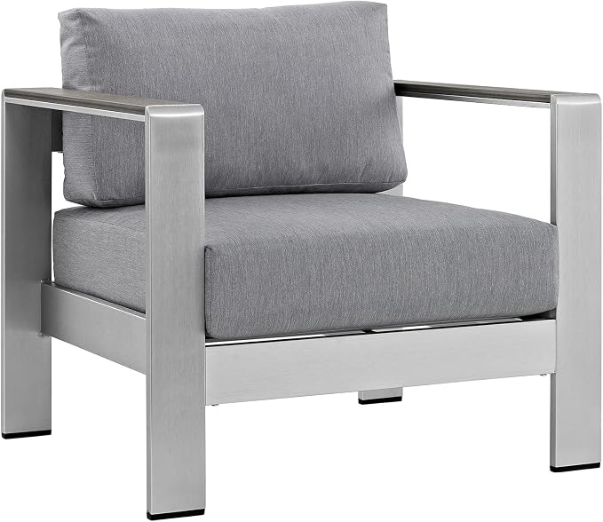 Modway Shore 7-Piece Aluminum Outdoor Patio Sectional Sofa Set in Silver Gray