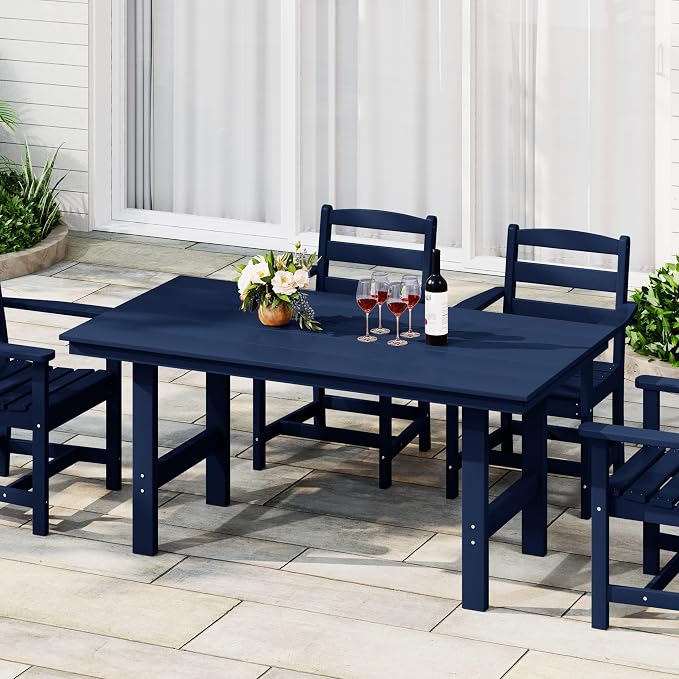 WestinTrends Ashore Outdoor Modern HDPE 66" Wide Rectangle Patio Dining Table for 6, Navy Blue
