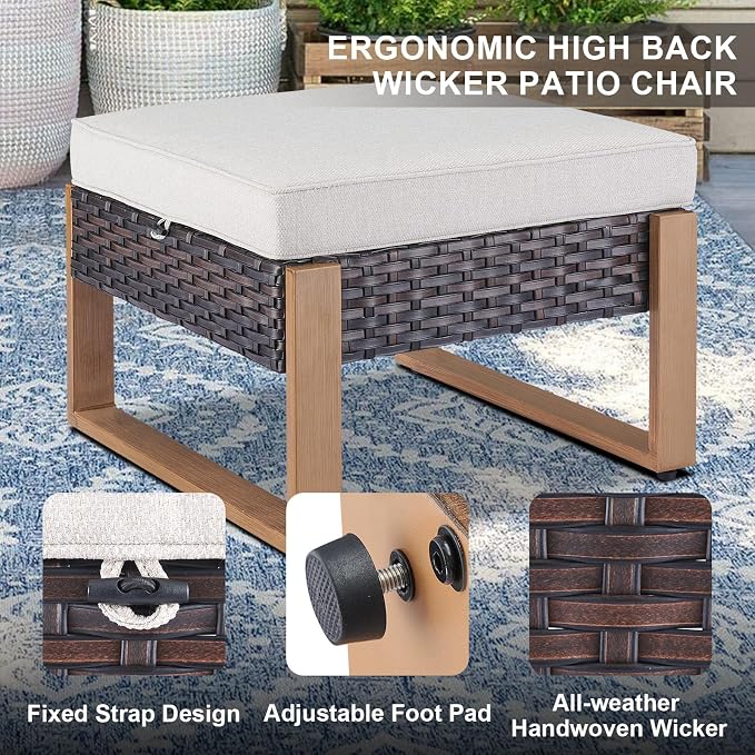 Belord 6 Piece Outdoor Patio Furniture Set with Propane Fire Pit Table, Wicker Patio Conversation Set with2 Patio Wicker Chairs Rattan Sofa and Removable 4" Thick Cushions for Deck Backyard