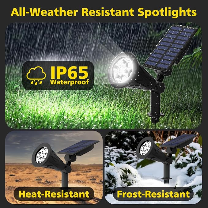 T-SUN Solar Spot Lights Outdoor Waterproof,Solar Landscape Spotlights,1Pack | Cool White, 4 LEDs, 2 Lighting Modes, IP65 Waterproof Dusk to Dawn Solar Lights for Tree, Patio, Yard, Garden, Driveway