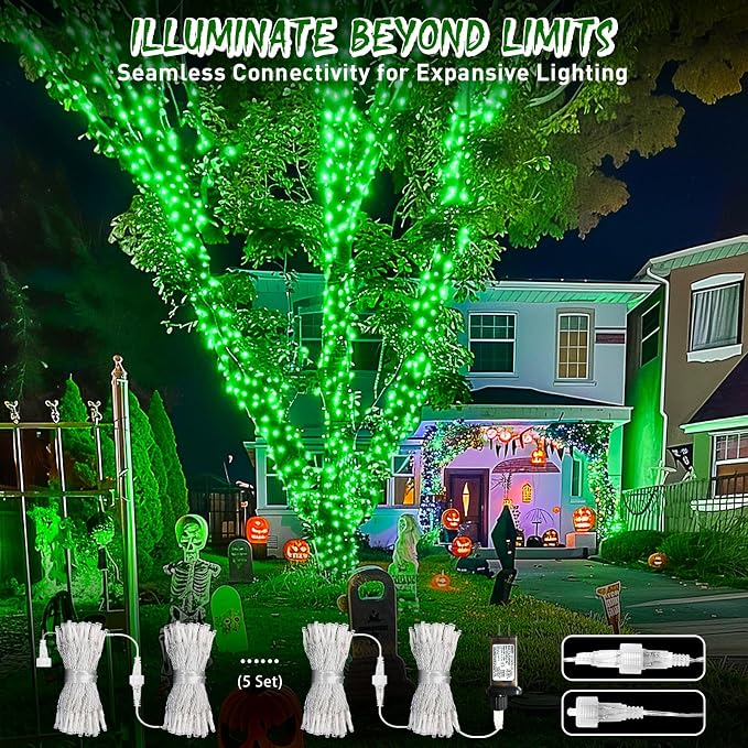 JMEXSUSS 150 LED Green Christmas Lights Indoor, Green Lights for Halloween | Connectable String Lights Outdoor, 59ft 8 Modes Green Christmas String Light for Bedroom Room Home Party Christmas Tree Decor