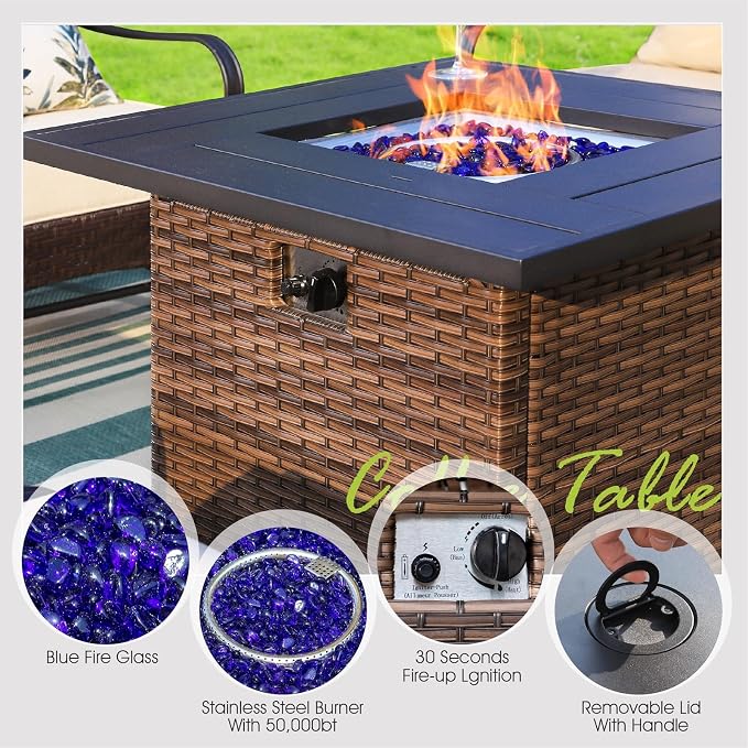 Sophia & William Patio Furniture Set with Fire Pit Table, 5 PCS Metal Outdoor Conversation Set Sofa Couch with Fire Pit Table, 4 Sofa Chairs for Outdoor Seating,Backyard,Porch(Grey)