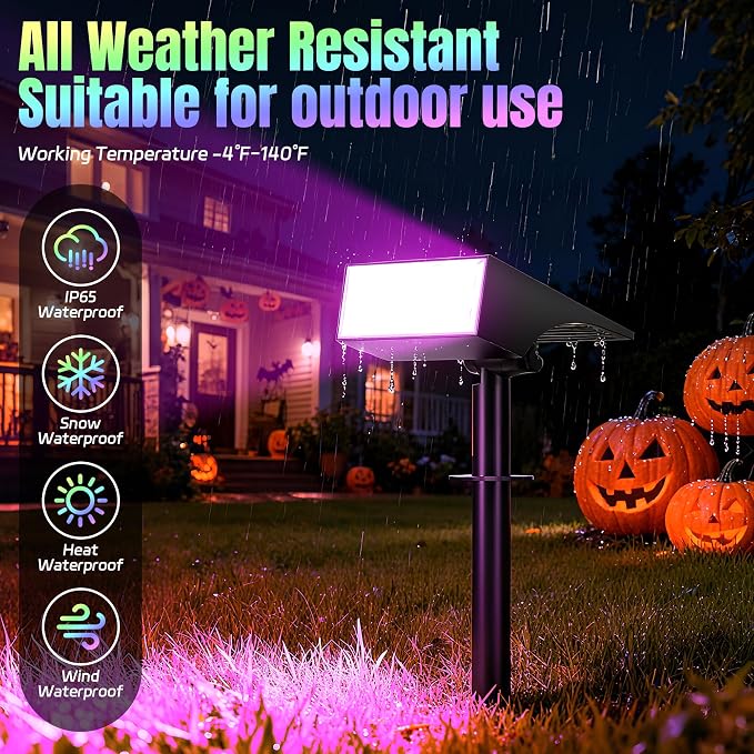 WENATY Solar Spot Lights Outdoor Color Changing 6 Pack Halloween Spotlights | IP65 Waterproof,7 Mode Landscape Spotlights,Led Powered Flood Light for Christmas Pathway Yard Garden Tree Walkway